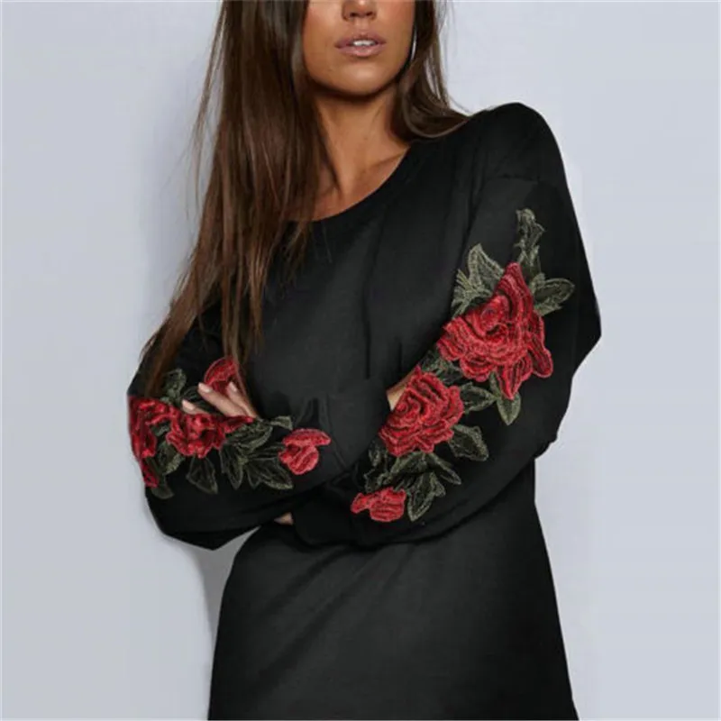 

Long Sleeve Rose Embroidery Hoodies 2017 Fashion Autumn Sexy Hip Hop Street Wear Clothes Cotton Sweatshirt Hooded Pullover Tops