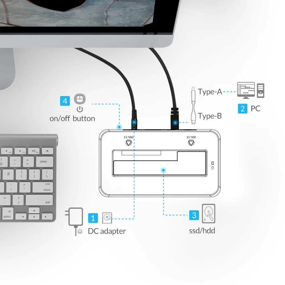 ORICO HDD чехол SATA USB 3,0 док-станция для жесткого диска 5 Гбит/с супер Скорость для 2,5 ''/3,5" SSD HDD, украшенное мозаикой из драгоценных камней, 12V Мощность адаптер