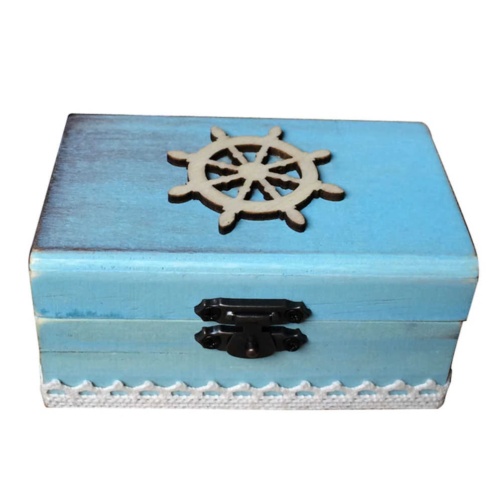 Nautical Rudder Ring Box Wooden Rectangle Engagement Wedding Ring