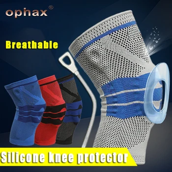 

OPHAX Knee Protector Spring Silicone Knee Brace Support Pads Sports Breathable Knitted Compression Knee Sleeve Support Health