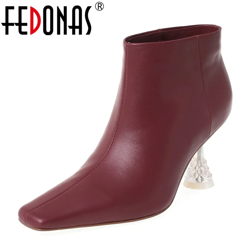 

FEDONAS New Arrival Women Square Toe Strange Heels Ankle Boots Genuine Leather Fashion Elegant Party Prom Wedding Shoes Woman