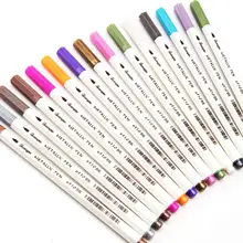Металлический маркер ручки, 15 разных цветов Мягкие кисточки Совет Sheen Блестки для рисования ручка карты решений, день рождения приветствие