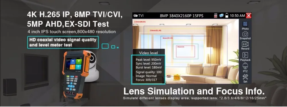 Новинка H.265 4K IP камера тест er X4 8MP TVI CVI 5MP AHD SDI CVBS CCTV камера тест er монитор с RJ45 UTPcable тест, мультиметр