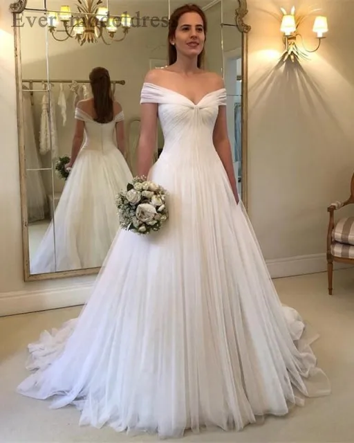 

Simple Wedding Dresses 2019 Sexy V-Neck Off Shoulder Backless Appliques Sweep Train Robe De Mariage Vestido De Noiva Cheap