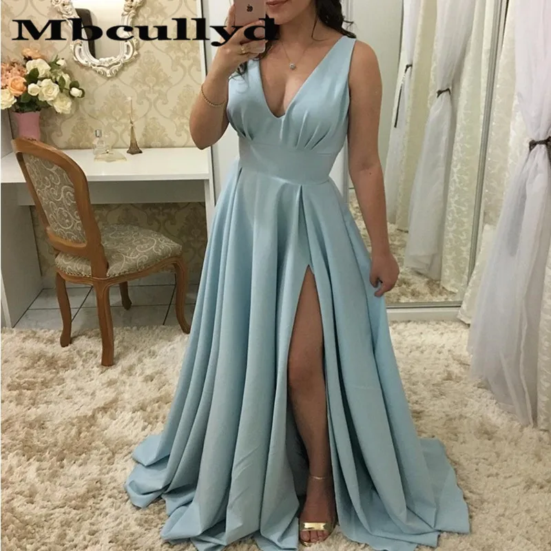 

Mbcullyd A-line Long Prom Dresses 2019 New Arrival Cheap African Black Girls Evening Gala Gowns With Sexy Split Red Carpet Dress