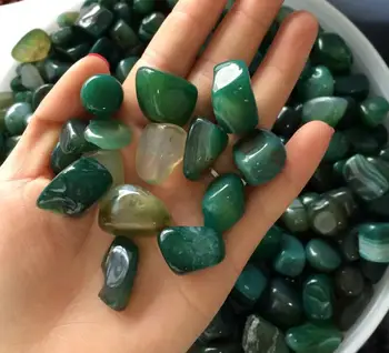 

AAA+100g Natural Green Agate Tumbled Stone Crystal Magnet Healing Feng shui Reiki Free Pouch15mm--25mm