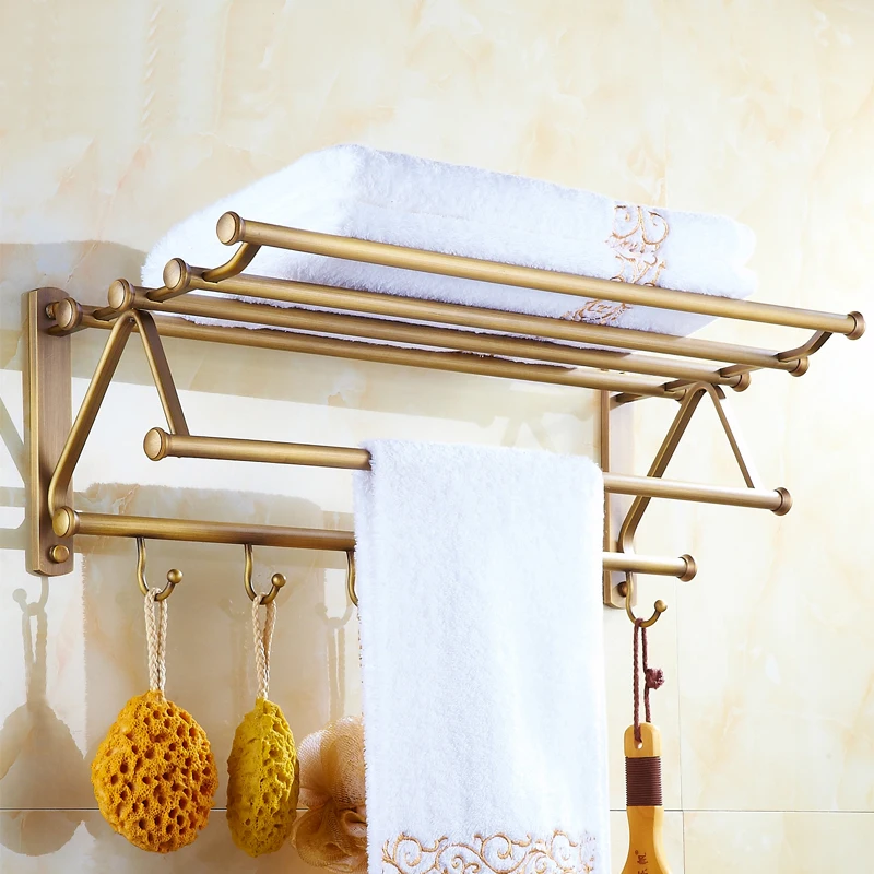 Здесь продается  2 Style European Antique Brass bathroom shelves towel racks vintage, Fashion storage rack shelf with hooks wall mounted 55cm  Строительство и Недвижимость