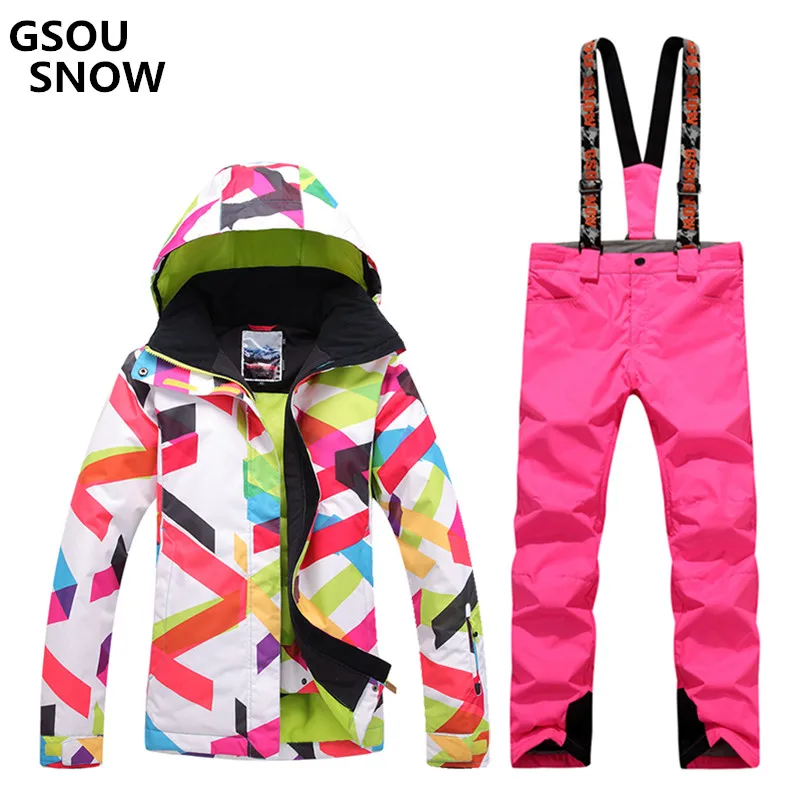 

Gsou snow Winter For Women Ski Suit Female Snowboarding Suits Waterproof 10000 Super Warm Ski Jacket + Pants Outdoor Sports