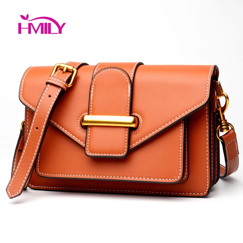 

HMILY All-match Messenger Bag Cowskin Female Shopping Bag England style Trendy Hasp Shoulder Bag Genuine Leather Women Bag