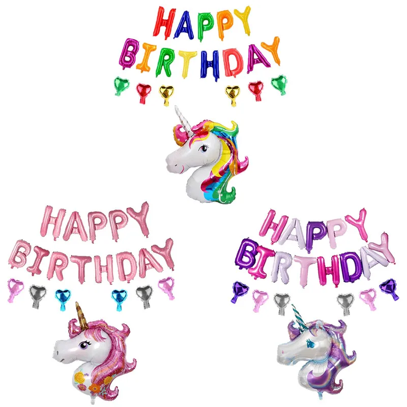 

Unicorn Party Balloon Letter Happy Birthday Party Decorations Kids Baby Shower Baloon Cristening Air Diy Event Party Supplies