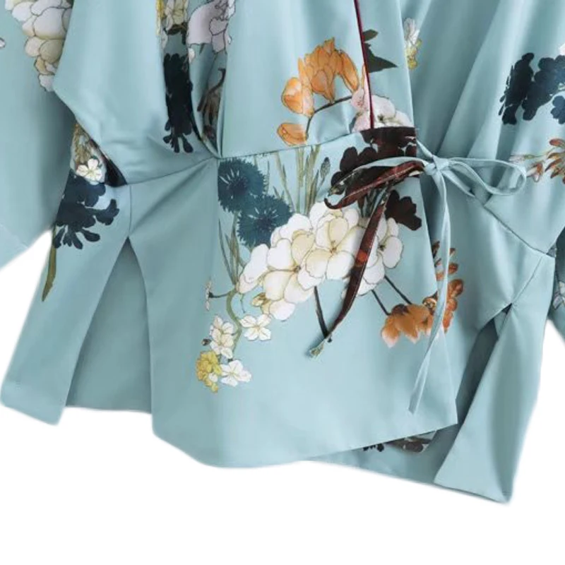 Винтажное свободное кимоно с цветочным принтом и разрезом кардиган 2019 открытая