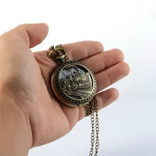 Relogio Retro Bronze Quartz Pocket Watch steampunk Clock Watches locomotive Carved Necklace watches Mens Womens Christmas Gifts
