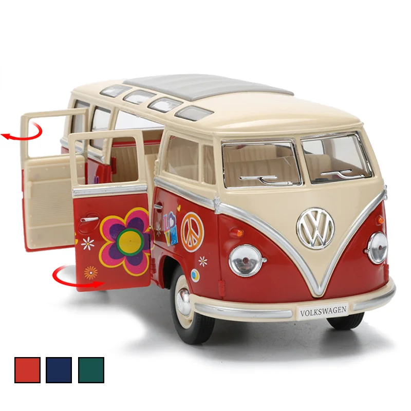 

1:24 Scale Alloy Bus Model Toy Car Models Flowers Printing Sightseeing Bus Simulation Cars Toys For Children