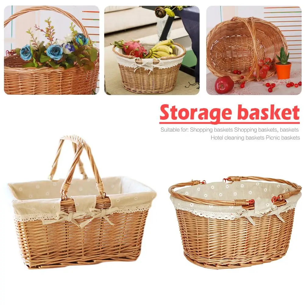 

Rural Style Willow Rattan Hand Woven Basket Portable Storage Baskets Fruit Flower Basket Gift Packing For Home Picnic