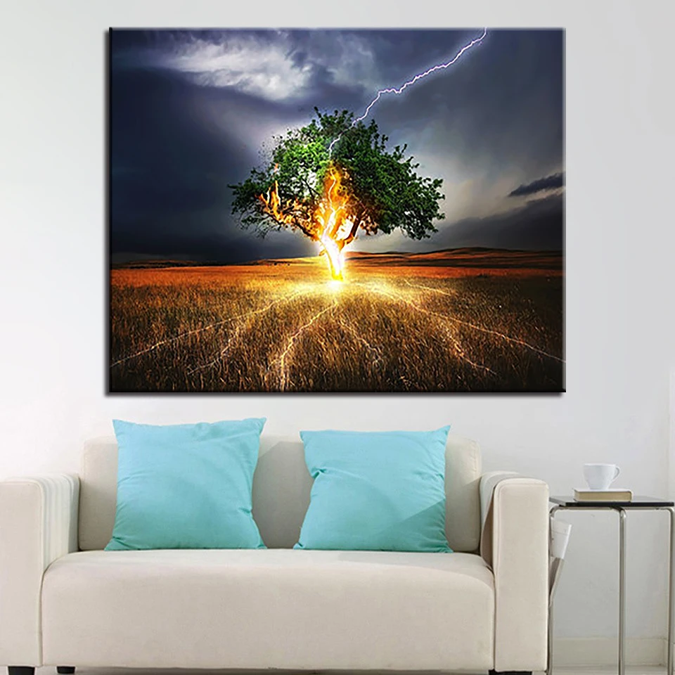 

DIY Coloring Oil Painting By Numbers Drawing Tree Thunder HandPaint Canvas Pictures Living Room Decor Unique Scenery Wall Crafts