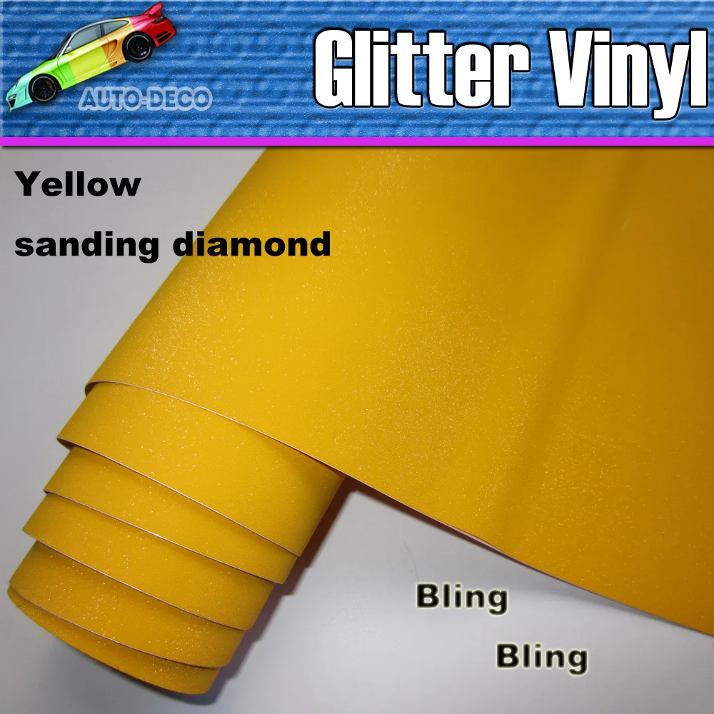 Sparkle Sanding Yellow Glitter Vinyl Car Wrap Film With Air Release