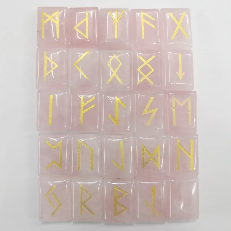 

fashion Runes Divination Tumbled Stones 25pcs Natural Roses quartz tiger eye Viking Runes Amulet Set Reiki Healing Crystals
