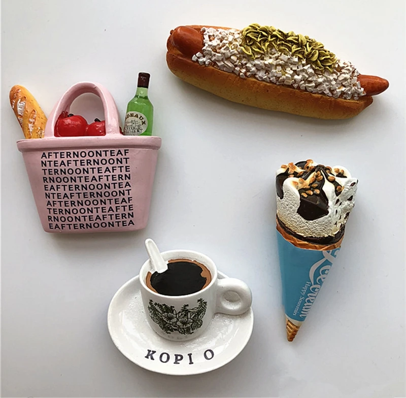 

Handmade Painted Ice Cream Coffee Fruit Bag 3D Resin Fridge Magnets Tourism Souvenirs Refrigerator Magnetic Stickers Gift