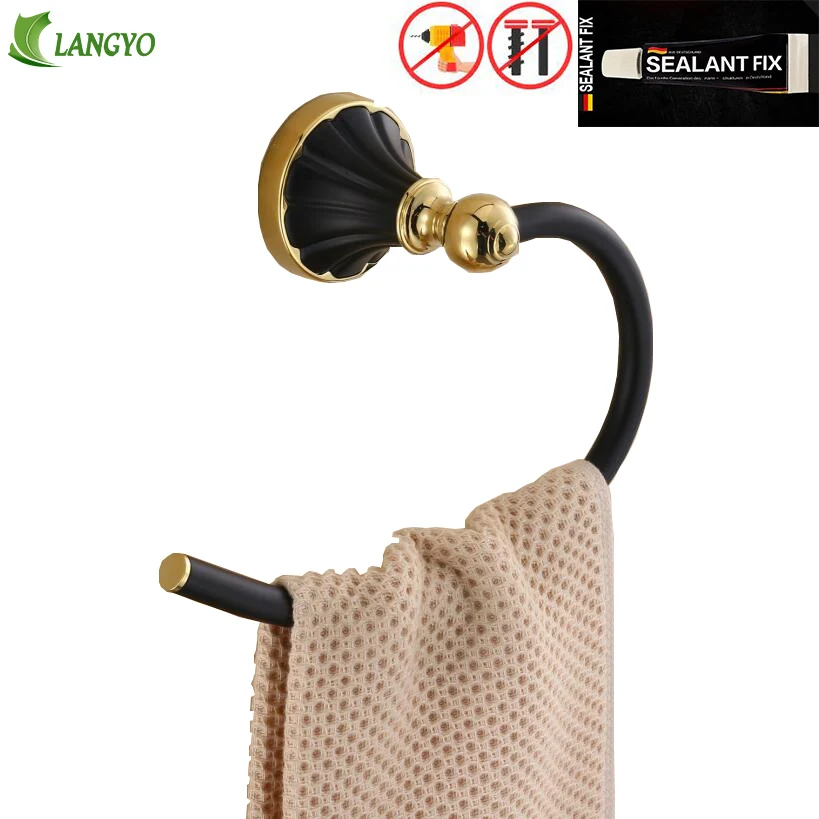 

Luxury quality Black/Golden Wall Mounted Zinc-Alloy Toilet Towel Ring Bath Towel Holder Bathroom Accessories Bath Hardware