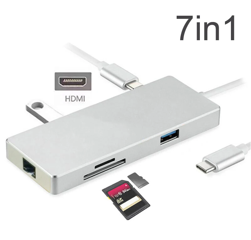 

Aluminum Alloy USB 3.0 HUB Type C Hub with Type C Charging 4K HDMI Video Gigabit Ethernet Adapter SD/TF Card Reader FOR MACBOOK