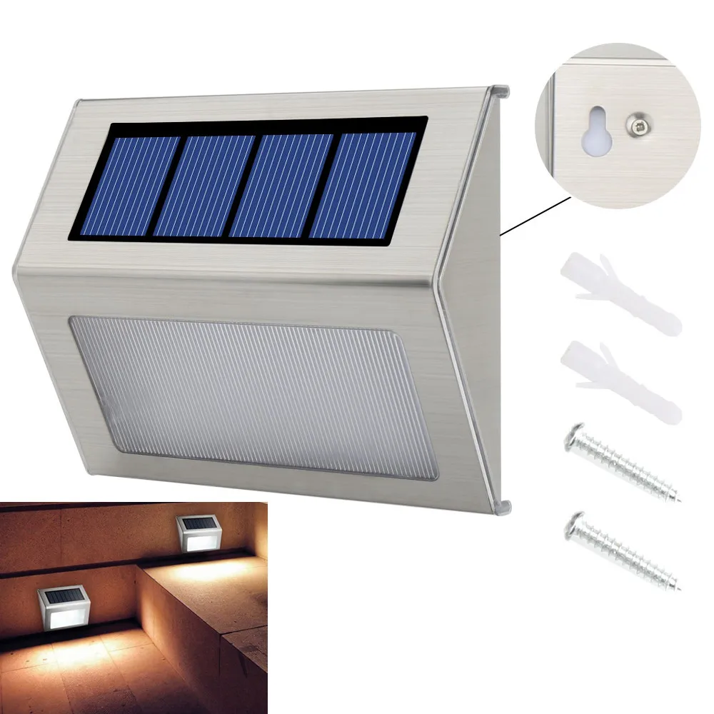 

Solar Power LEDs Outdoor waterproof Garden Pathway Stairs Lamp Light Energy Saving LED Solar Wall Lamp Cold White