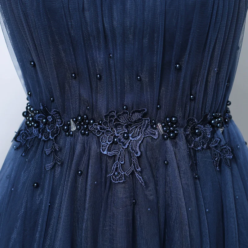 Lamiabridal темно синие аппликации бисером подружки невесты платья для женщин Холтер складки Тюль Длинные vestido de festa для официальная вечерин