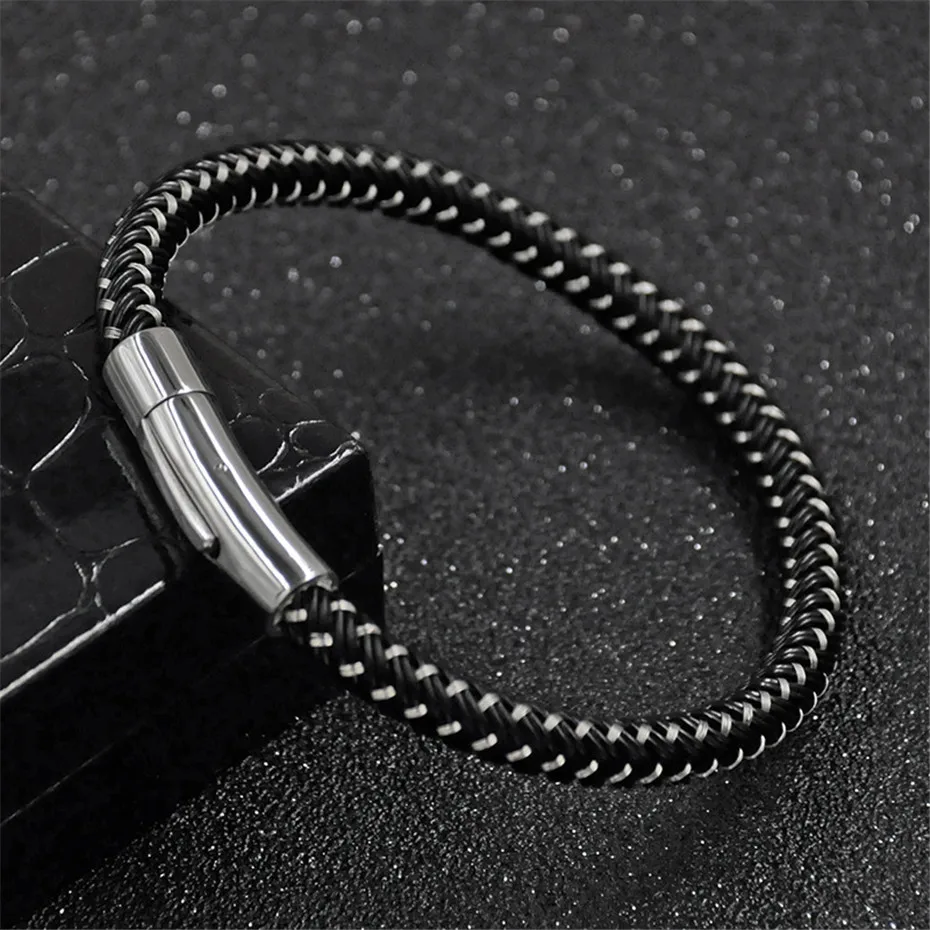

GHZTYF Fashion Men's Wire Braided Bracelet Bangles Stainless Steel Snap Clasps Classic Bracelets For Men Punk Bangle Jewelry