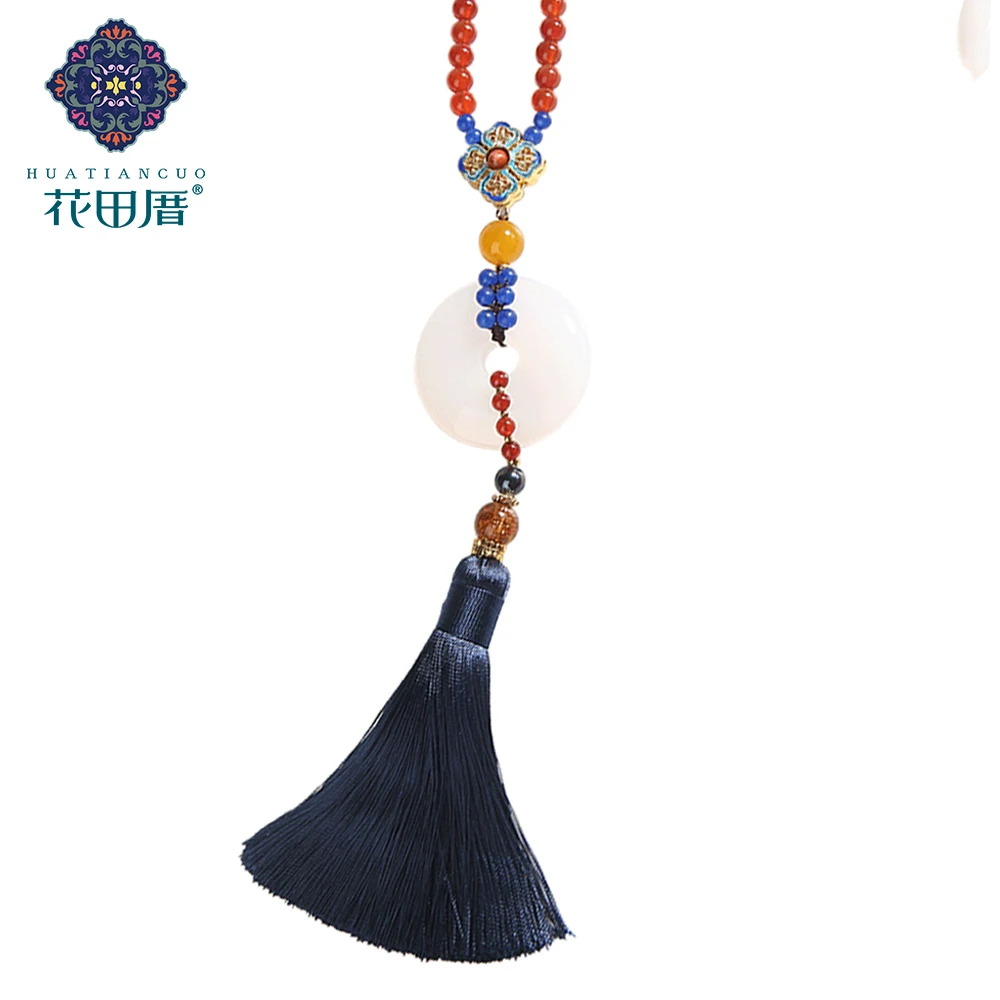 Ethnic Handmade White Ja de Tassel Beads Chain Pendant Necklace Thread Long Stone CL-18114 | Украшения и аксессуары