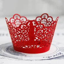 Красный Cut полые кружева свадебное Завертчицы филигрань цветной бумаги мини кексы Cup Cake выпечки чашки обертка