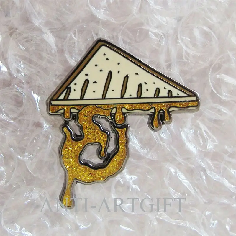 

Custom inimitable Hard Enamel pin badge Yello Glitter Sandwich Design