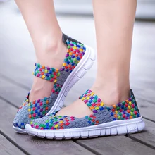 Женская тканая обувь; коллекция года; летняя дышащая обувь ручной работы; модная удобная женская обувь на плоской подошве; повседневные кроссовки; сандалии; большие размеры 35-42