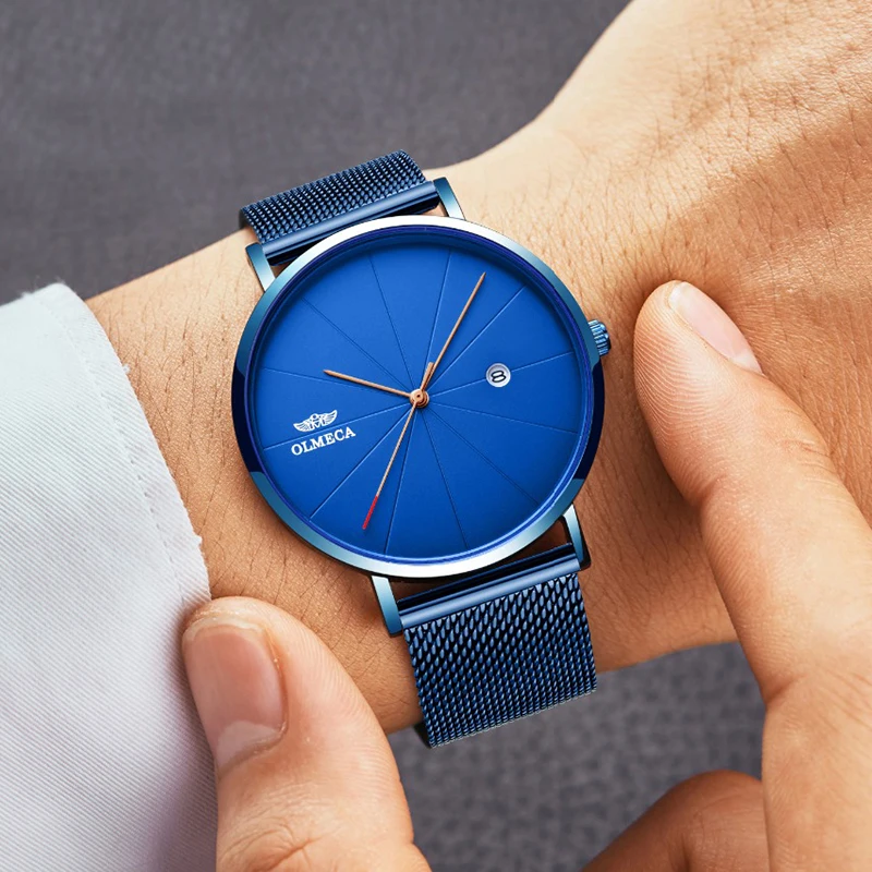 

Fashion Blue Watch Men 2018 Top Brand Luxury Quartz Man Wristwatch Ultra Thin Steel Mesh Waterproof Clock Male relogio masculino