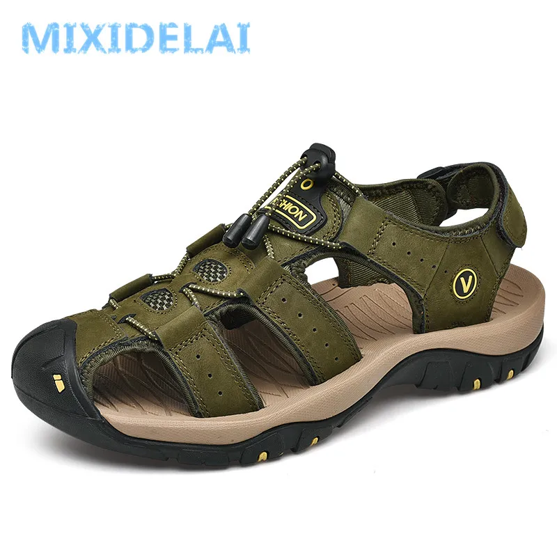 MIXIDELAI Genuine Leather Men's Shoes Summer Men's Sandals Men Sandals Fashion Outdoor Beach Sandals And Slippers Big Size 38-48