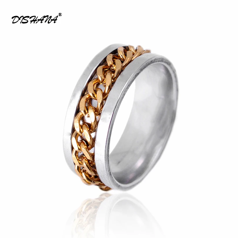 

Lovers Fashion Knot Titanium Steel Ring Gold-Color New Summer Fine Jewelry Movable Chain KA0189A
