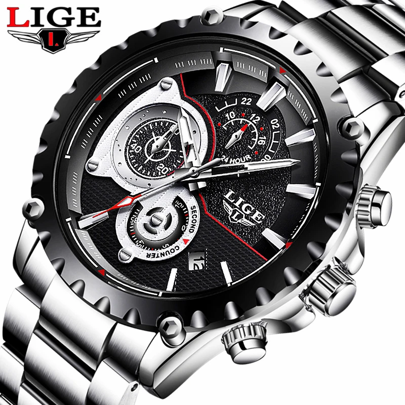 

Men Watch Top Brand LIGE Luxury Quartz Watch Men's Sports Chronograph Stainless Steel Waterproof Men's Watch relogio masculino
