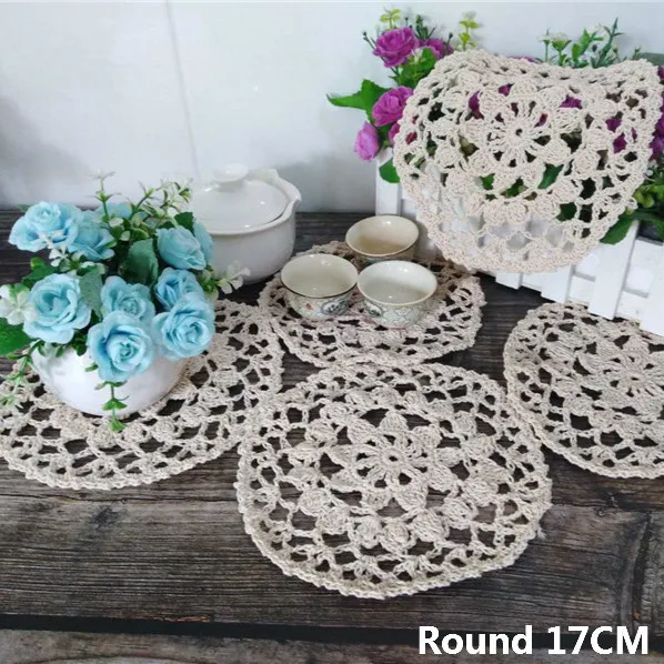 

17CM Round Handmade Crochet Flowers Table Mat Cloth Placemats Christmas Wedding Napkins Dish Pad Plate Wink Drink Coaster Set