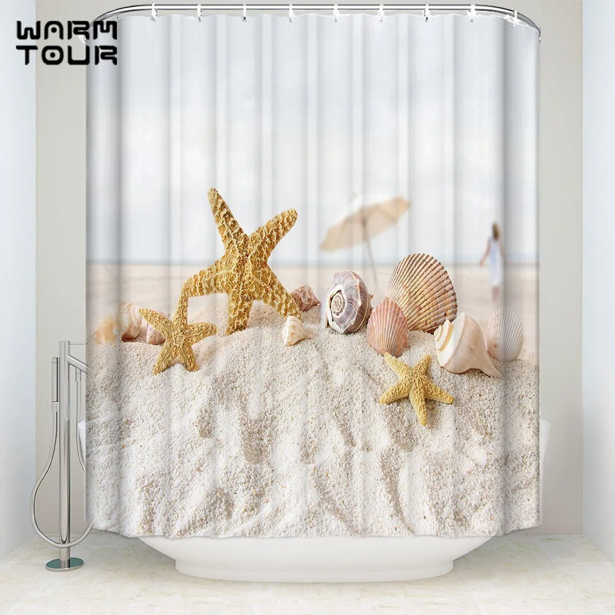 Extra Long Fabric Bath Shower Curtains 72" x 72" Summer Beach Starfish