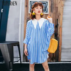 SuperAen шифоновое платье Женская мода три четверти рукав полосатая рубашка платье Женская Новинка 2019 летняя повседневная женская одежда