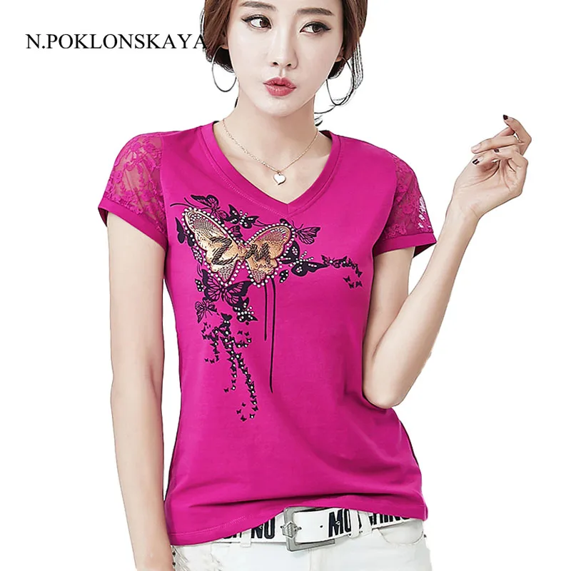 

N.POKLONSKAYA Summer Lace T-shirt Women Hollow out T Shirt Korean Female Tops Vetement Shirt Femme Plus Size 4XL Tshirt CB028