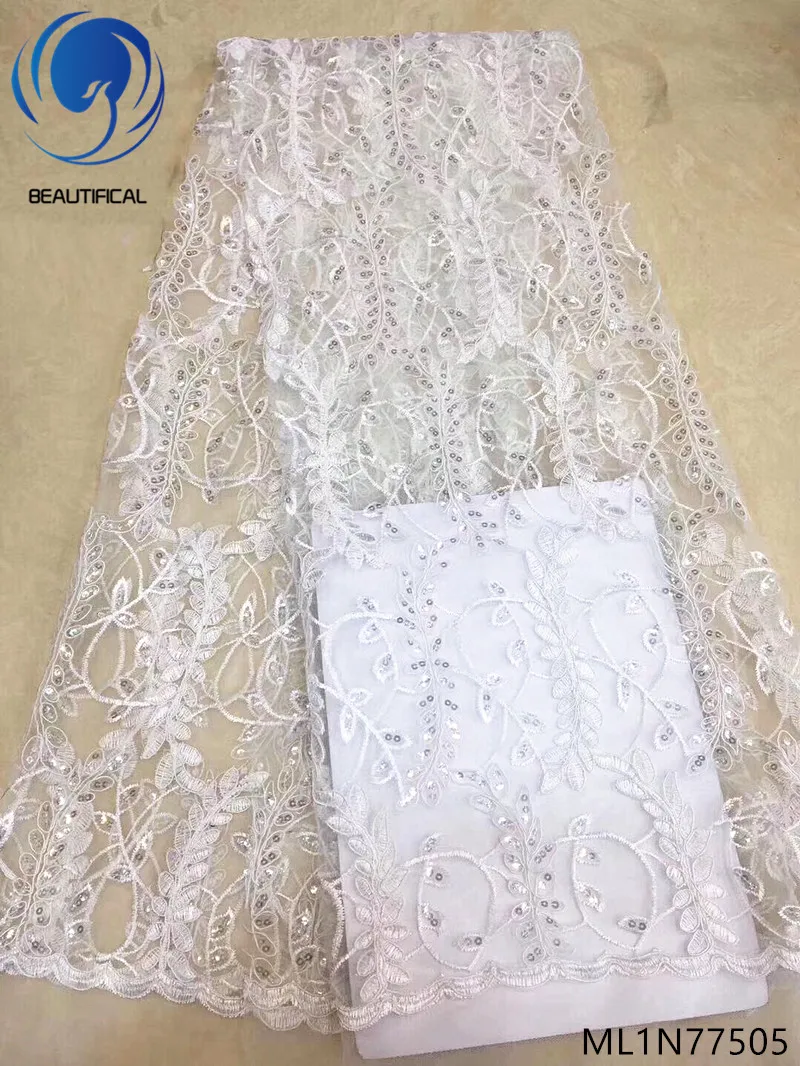 

Beautifical nigerian lace fabrics New design embroidery seqins fabric net lace with sequins 5yards french lace fabric ML1N775