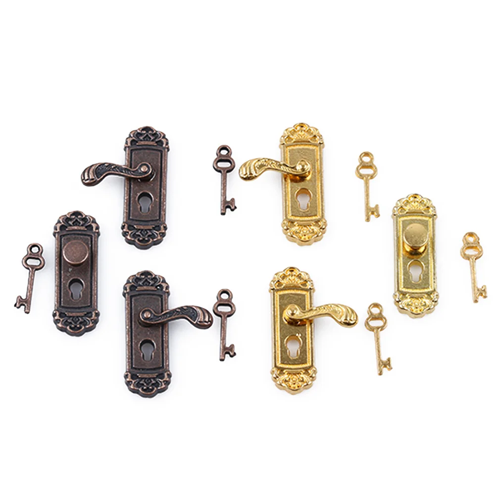 1/12 Dollhouse Miniature Door Lock and Key Cute Vintage Funny Doll House Fairy Mini Door Retro Metal DIY Accessories