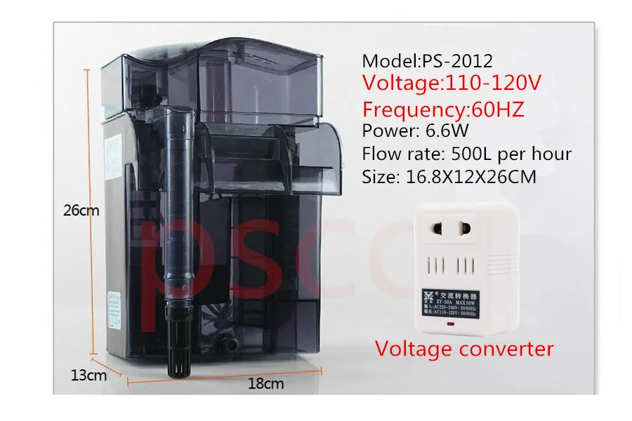 DoPhin PS2012 6,6 Вт 500л/ч белковый фильтр для аквариума, подвесной тип водопад. Белковый сепаратор. Биохимический фильтр. Вода purificatio - Цвет: PS2012 110V