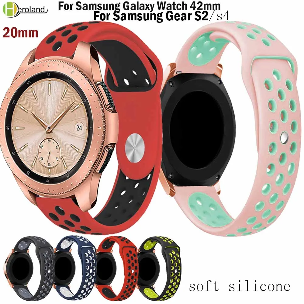 20 мм силиконовый ремешок для Samsung Galaxy Watch 42 мм/gear s2/s4 band дышащий смарт-браслет