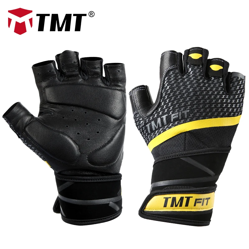 TMT Leather Fitness Gym Gloves Crossfit Weight Lifting Comfortable
