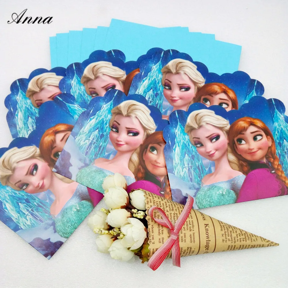 

12pcs/set frozen Elsa Anna Invatation Card Cartoon Theme Party For Kids Happy Birthday Decoration Theme Party Supplies Festival
