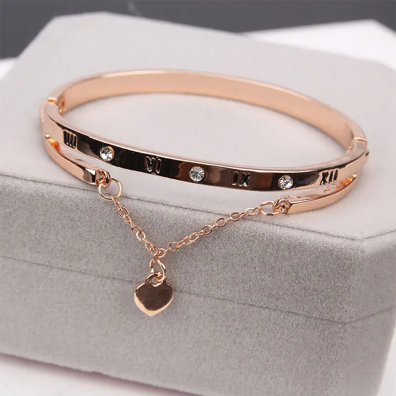 Luxury Famous Brand Jewelry Rose Gold Stainless Steel Bracelets & Bangles Female Heart Forever Love Charm Bracelet For Women