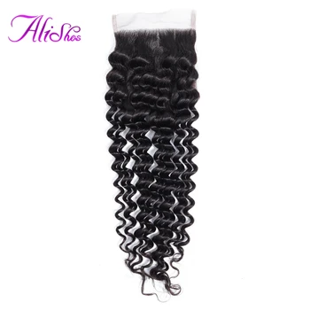

Alishes Brazilian Deep Wave Hair Closure Middle Part Remy Human Hair Closure 130% Density Swiss Lace Closure Bleached Knots