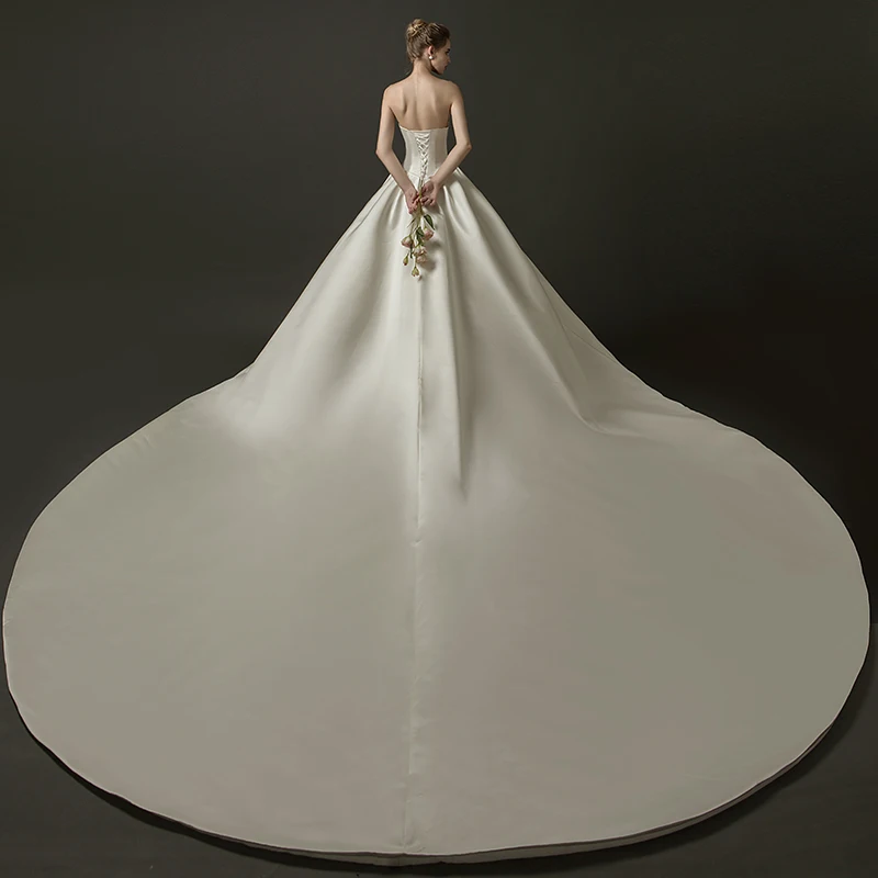 Женское сатиновое платье Erosebridal простое бальное с длинным шлейфом без бретелек