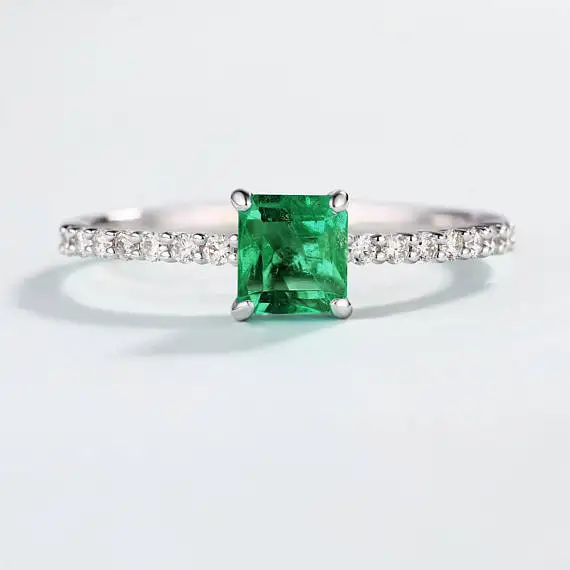 

MYRAY 0.5ct Natural Green Emerald Engagement Ring Diamond 14k White Gold Half Eternity Bridal Set Women Men Anniversary Gift