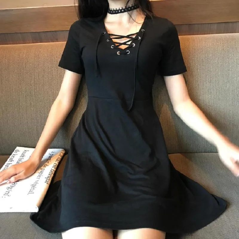 

Gothic Bandage Women'S Vintage Dress Short Sleeve Mini Slim Dresses